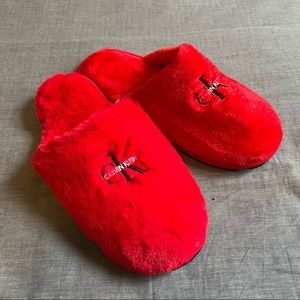 Calvin Klein red fluffy slippers size 6.5 or 7